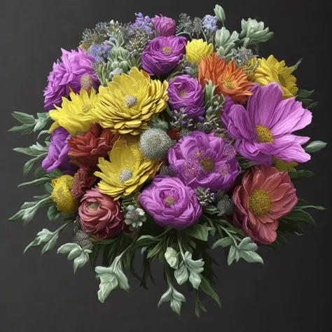 detailed bouquet of Stenamezon flowers against a black backdrop by Susannah Blaxill, artstation