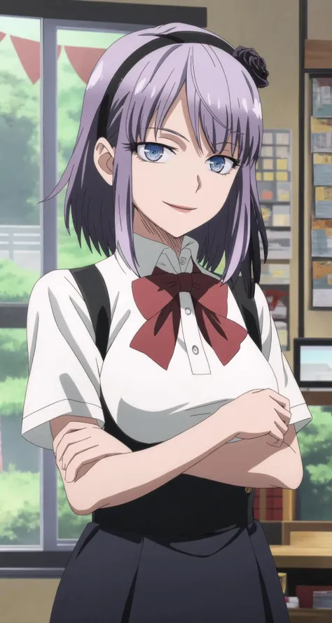 (((picture perfect))), 1girl, solo,, hotaru shidare, bow, short sleeves, looking at viewer, smile
 <lora:hotaru-dagashi:1>