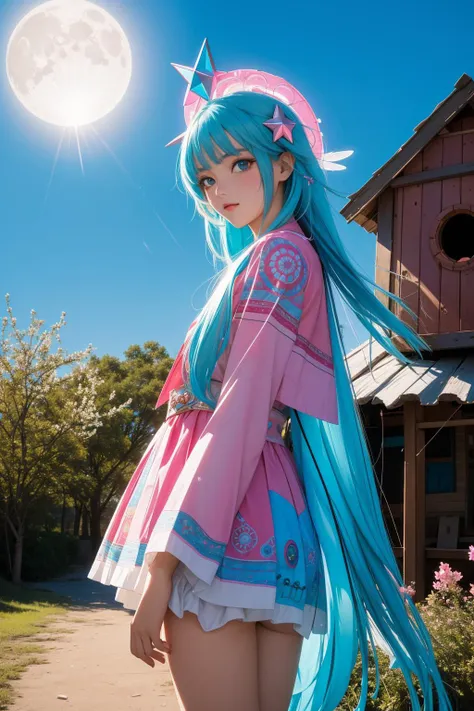 1girl, colorful Cosplay Photograph, (Fuchsia theme:0.7) , two shot angle of a South African ([Proxima Centauri|Birdhouse]:1.3) , the Birdhouse is very [Masculine|Overwrought] and Ruined, it is covered in Runes, it is anthropomorphic with a face, Adorable water in background, desolate blossoms and Star cluster in background, Moon in the night, Sharp and in focus, Visual novel, Relieving, Memecore Art, broad lighting, High Shutter Speed, Nikon Z9, L USM, Polychromatic, Turquoise palette, dripping Pearlescent, arthouse, professional, (colorful art by Oleksandr Bogomazov:1.2)