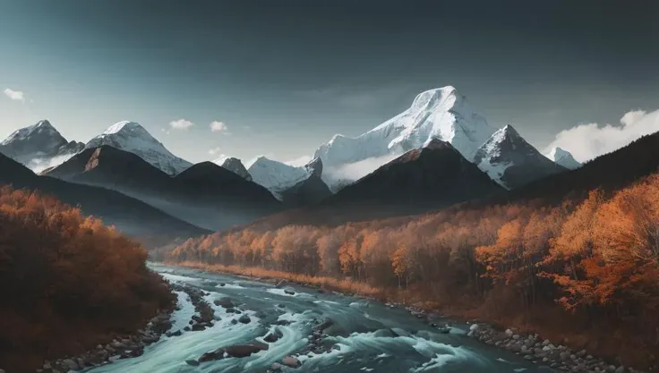 mountain and river