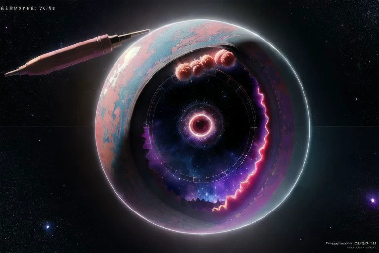 Cosmic Carnage: Illustrate an otherworldly scene of destruction with a massive cosmic entity devouring planets, radiating chaotic energy, and heralding the apocalypse. Incorporate intricate details and vibrant, contrasting colors ,pen drawn, extreme detail, watercolor,, extreme detail, fill frame completely, full color, 32k UHD , hyper realistic , raytracing, DLSS 3.5, photo real, 35mm, hyper detail, 32k render, raytracing,
