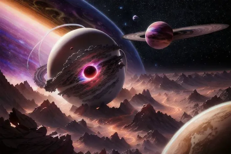 Cosmic Carnage: Illustrate an otherworldly scene of destruction with a massive cosmic entity devouring planets, radiating chaotic energy, and heralding the apocalypse. Incorporate intricate details and vibrant, contrasting colors ,pen drawn, extreme detail, watercolor,, extreme detail, fill frame completely, full color, 32k UHD , hyper realistic , raytracing, DLSS 3.5, photo real, 35mm, hyper detail, 32k render, raytracing,