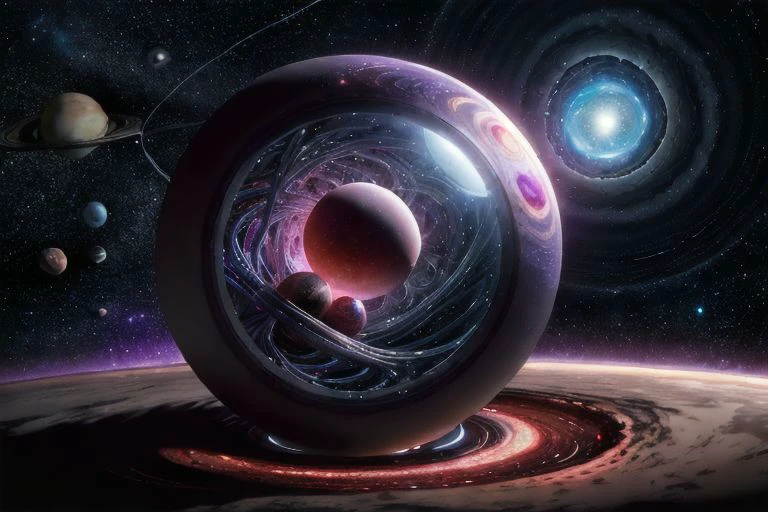 Cosmic Carnage: Illustrate an otherworldly scene of destruction with a massive cosmic entity devouring planets, radiating chaotic energy, and heralding the apocalypse. Incorporate intricate details and vibrant, contrasting colors ,pen drawn, extreme detail, watercolor,, extreme detail, fill frame completely, full color, 32k UHD , hyper realistic , raytracing, DLSS 3.5, photo real, 35mm, hyper detail, 32k render, raytracing,