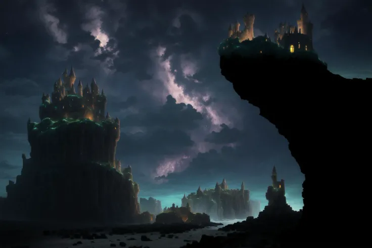 (huge castle ruins, crumbling, abandoned)
cliff
(ravine)
at beach
at night
big tall waves
colorful
landscape
#made in abyss
sky visible
magic energy
wide view
cosmic sky
dawn
realistic
no lineart
no outline