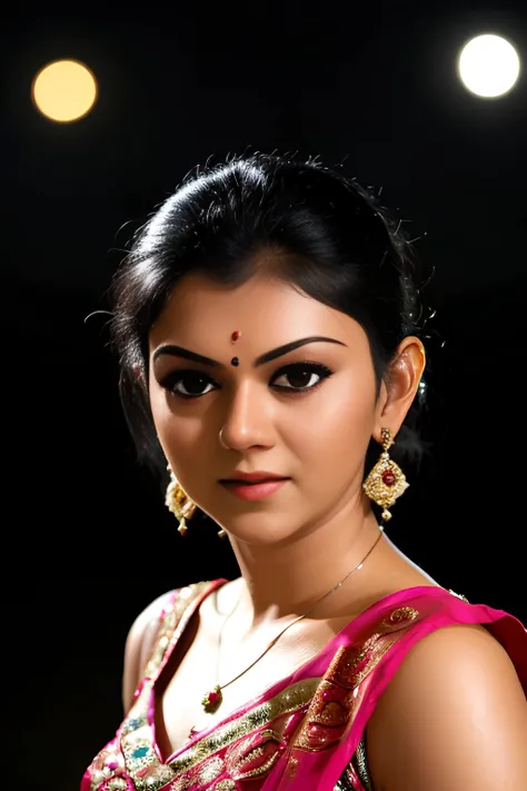 a photo of a woman, kmna, professional close up headshot, night time, indian clothing, intricate jewelry city light bokeh <lyco:Kamna_grouped_LoHa:1>,
