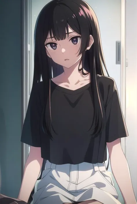 anzuhanashiro, <lyco:anzuhanashiro-lyco-nochekaiser:1>,
anzu hanashiro, long hair, bangs, black hair, sidelocks, blunt bangs, (black eyes:1.5),
BREAK shirt, white shirt, short sleeves, shorts,
BREAK looking at viewer,
BREAK indoors,
BREAK <lora:GoodHands-vanilla:1>, (masterpiece:1.2), best quality, high resolution, unity 8k wallpaper, (illustration:0.8), (beautiful detailed eyes:1.6), extremely detailed face, perfect lighting, extremely detailed CG, (perfect hands, perfect anatomy),