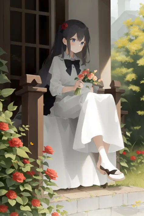 1 girl,flower,rose<lora:depth:1.2>