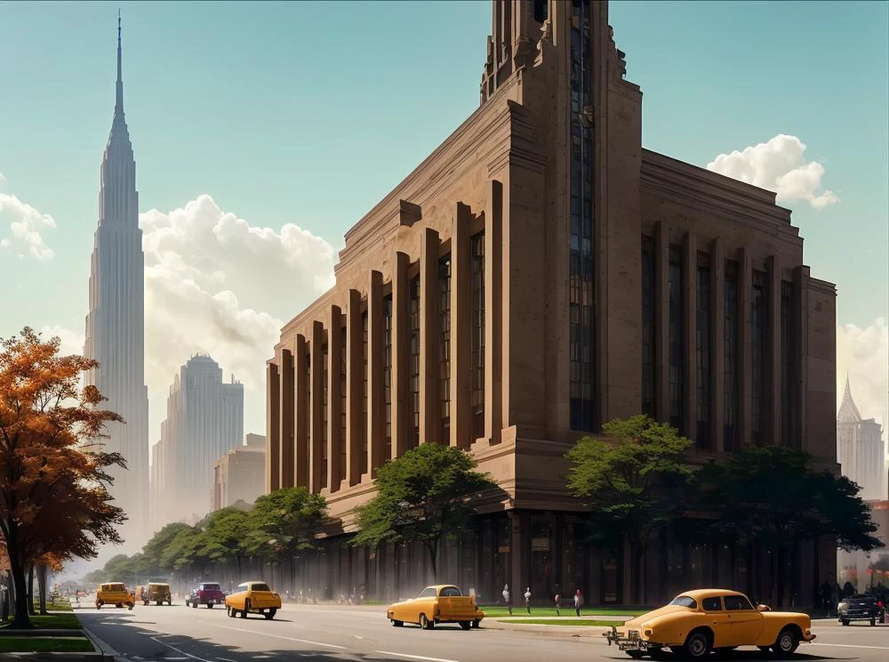 (masterpiece:1.3), (best quality:1.2), chiaroscuro, Unreal Engine, CGI render, Hyperdetailed, vivid colors, modern era photograph, ultra high quality model, 8k Ultra HD, perfect composition, beautiful detailed intricate insanely detailed octane render, soft natural volumetric cinematic perfect light, perfect depth of field shot, ray tracing, photometry, beautiful, metallic deep colors, subsurface scattering, ultra realistic, (photorealism:1.1), 8 k artistic photography, hyperdetailed, absurdly detailed, scenery, city, buildings, idealized American city, busy city center, parks and greenery areas, parks, plazas, modern era photograph, skyscrapers, art deco, monumental architecture,
(uploaded and trending on imgur, pixiv, furaffinity, pinterest, e621, inkbunny, tumblr, deviantart, artstation, ),
(in the style of and art by midjourney, greg rutkowski, raphael, Frank Lloyd Wright, James Gurney, Thomas Kinkade, ),
<lora:ArtDecoArchitecture-10:0.85>, <lora:VaporWave_Style:0.5>