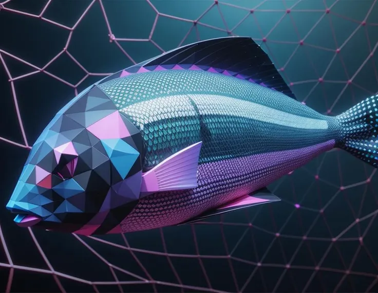 closeup fish, between stones, [fishnets|low ploy], (lowpoly:1.4), stars, particles, mesh, (cuberpunk|neon|magenta|blue:0.5), (closeup:1.3)
<lora:VaporWave_Style:0.6> <lora:low:0.05>