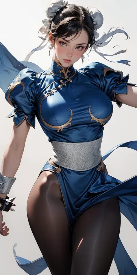 panorama,(full_shot:1.1),(1girl),(solo:1.1),(masterpiece, best quality, hires, high resolution:1.1),shiny skin,blush,eyeliner,eyeshadow,eyelashes,seductive_smile,big breasts,hanging breasts,(photo level realism:1.2),(complex and beautiful:1.2),(detail light:1.2),(soft lighting, side light, reflected light, ),(sharp),white hair,long hair,(white_background:1.1),<lora:å¢å ç»è:0.5>,Simple background,pearl \(gemstone\),incredibly absurdres,huge filesize,best quality,photo realistic,photorealistic,photo,realistic,realism,photorealism,detailed,skin texture,realistic skin texture,ultra high res,high resolution,detailed,raw photo,moody lighting,high quality,highres,natural light,ray tracing,volumetric light,photorealistic,ultra highres,<lora:add_detail:0.5>,Cinematic Lighting,ultra realistic 8k cg,picture-perfect face,flawless,clean,masterpiece,professional artwork,famous artwork,cinematic bloom,perfect face,beautiful face,detail eyes,detail face,beautiful eyes,realistic mouth,extremely detailed CG unity 8k wallpaper,ultra-detailed,best illustration,best shadow,ultra-high res,Best quality,(masterpiece, best quality, high quality, highres, ultra-detailed),correct fingers,perfect hands,looking_at_viewer,<lora:chunli:1.1>,chun li,high_kick,legs_up,(fighting_stance:1.1),(wide_shot:1.1),(standing:1.1),leg_up,