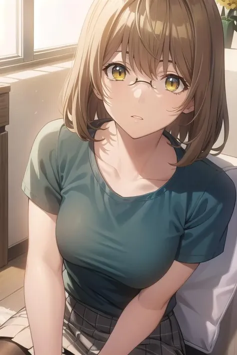 aokiyuriko, <lora:aokiyuriko-lora-nochekaiser:1>,
aoki yuriko, short hair, brown hair, bangs, (yellow eyes:1.5), glasses,
BREAK skirt, shirt, short sleeves, pantyhose, black pantyhose, frills,
BREAK looking at viewer,
BREAK indoors,
BREAK <lyco:GoodHands-beta2:1>, (masterpiece:1.2), best quality, high resolution, unity 8k wallpaper, (illustration:0.8), (beautiful detailed eyes:1.6), extremely detailed face, perfect lighting, extremely detailed CG, (perfect hands, perfect anatomy),