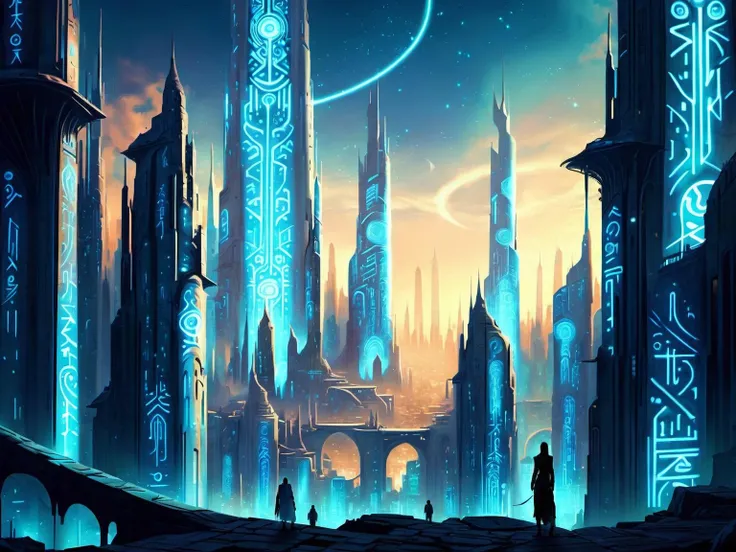 <lora:MagicAI:.9> GlowingRunesAI_paleblue city , Highly detailed, sci fi fantasy setting, intricate detailed background
