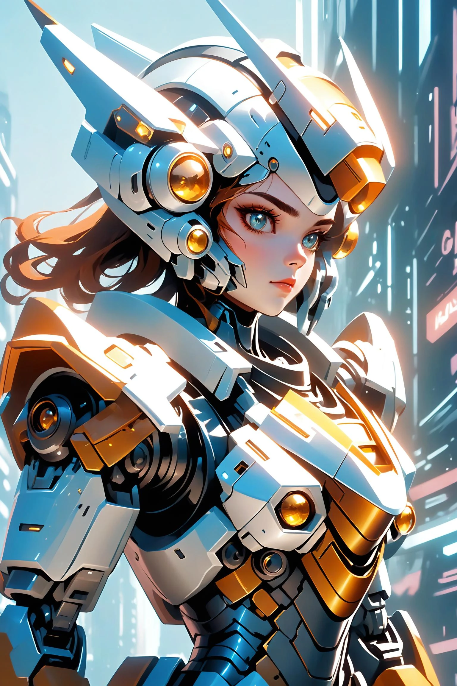 beautiful female mecha pilot, generic scifi things, some cyber related stuff, maybe do something cool with the lighting?, you know, add some sparkles or something, shiny things, im sure its fine.<lora:Dream mecha girl-sdxl:0.8>