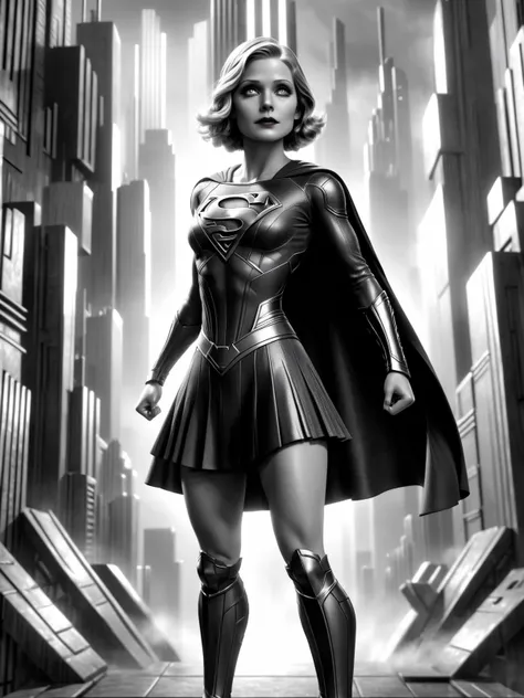 (supergirl:1.2) fullbody, dynamic action pose, futuristic, art deco, expressionist, 1920s, black and white, <lora:Metropolis__Style_SDXL:1> mad-ropolis-moviera:EnvyBetterHiresFixXL01:1>, (masterpiece:1.2), best quality, (hyperdetailed, highest detailed:1.2), high resolution textures
