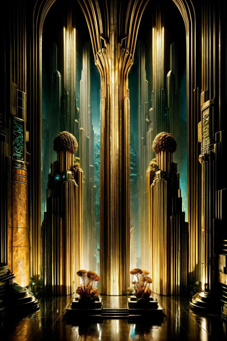 fungal growths, in a cave, cyan, <lora:Metropolis_Movie_Style_SD1.5:0.66> mad-ropolis-movie, expressionist, art deco, 1920s
