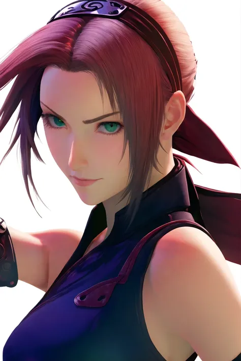 ff7r style,
haruno sakura, naruto \(series\), naruto shippuuden,
1girl, konohagakure symbol, bangs, breasts, closed mouth, elbow sleeve, eyes visible through hair, floating hair, forehead protector, foreshortening, green eyes, hair intakes, hairband, looking at viewer, parted bangs, pink hair, red shirt, shirt, short hair, sleeveless, sleeveless shirt, small breasts, solo, upper body, v-shaped eyebrows, white background, wind, portrait
, ((masterpiece))
<lora:sakura:0.5>
<lora:ff7:0.7>