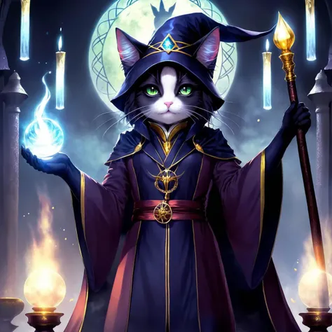 a cat wizard, ((dark anime art))
