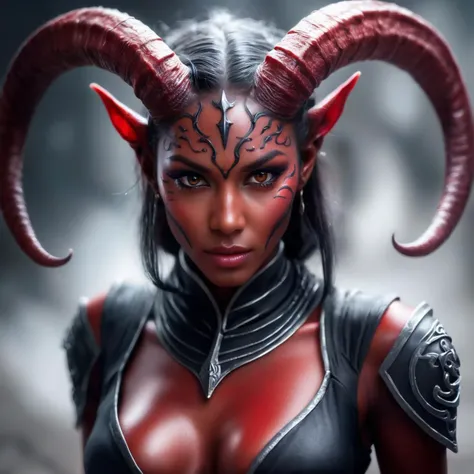 Long exposure photo of a tiefling_demon_woman, 20 years old, closeup, awardwinning, amazing details, best quality, ((red skin color)) . Blurred motion, streaks of light, surreal, dreamy, ghosting effect, highly detailed