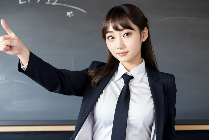 <lora:asami_kondou_obj20:0.3>, full_body, teacher's suit, pants, pointing at blackboard, (asami_kondou: 1.3), perfect face, (contact iris: 1.1), pale skin, skin pores , depth of field