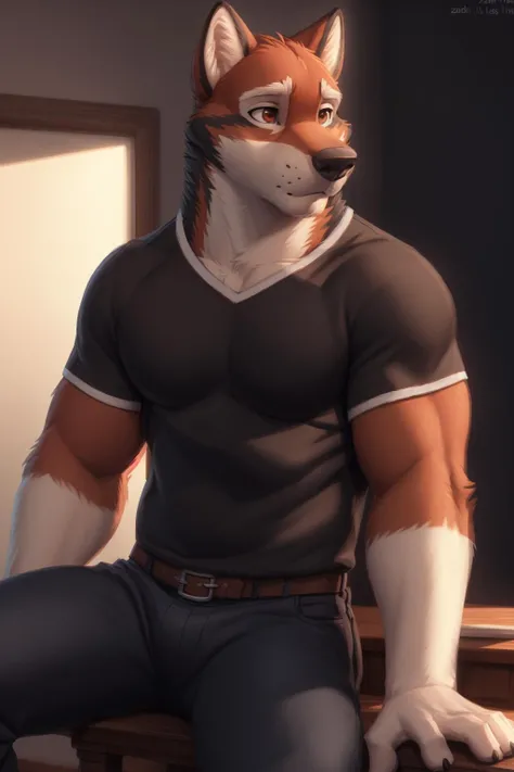 owen lorelei, muscular male, purple eyes, smile, (pose:1.3), (posing:1.3), (soft shading), 4k, hi res, ((detailed face(mad), detailed)), ((full body))), by zackarry911, by zaush, (by personalami:0.5), jacket, brown jacket, white sleeves, bottomless, no pants, sitting on a chair, NSFW, big long penis,((5 inch long)),((25 inch wide)), big balls,POV