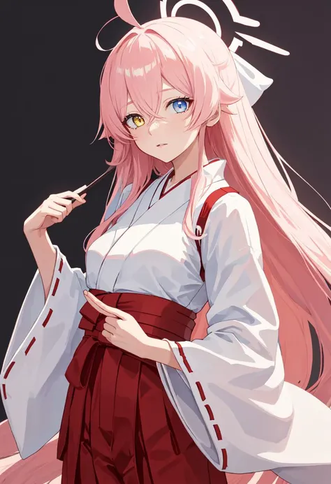 best quality, masterpiece, highres, solo, (hoshino_bluearchive:1.10), (white kimono:1.35), (red hakama:1.35), (wide sleeves:1.20), 21 <lora:hoshino_bluearchive:0.80>