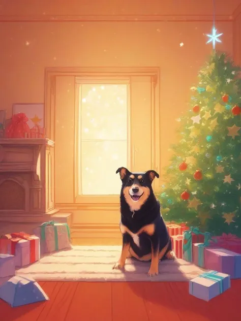 anime artwork masterpiece,absurdres,christmas,happy holidays,miyueltacoxl dog,merry christmas,happy,beautiful,smiling,detailed,warm lighting,soft shadows,<lora:miyueltaco-000004:1.2>,, anime style, key visual, vibrant, studio anime, highly detailed