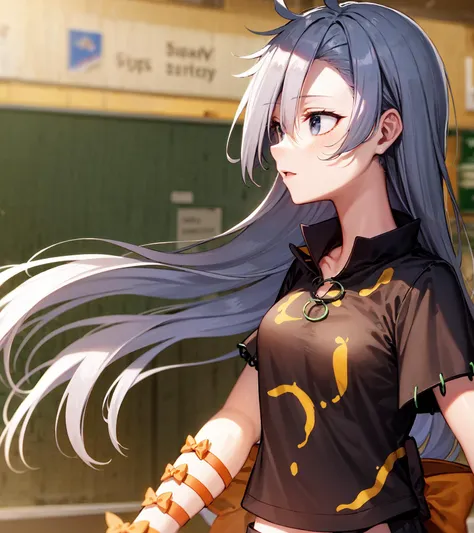 Himemushi Momoyo, patterned clothing, black shirt, green ring, orange ribbon, orange bow, subway, standing, profile, upper body
<lora:Himemushi_Momoyo:0.85>