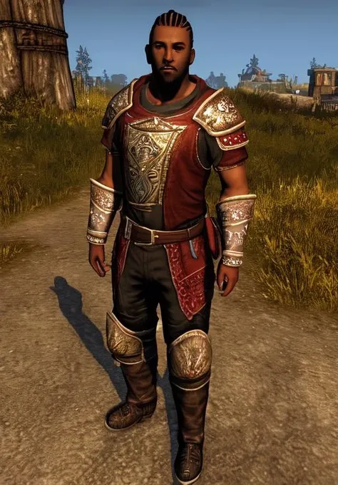 a man, <lora:Redguard-Male:0.8>, Redguard-Male, 1man, solo,, (masterpiece, best quality, absurdres, detailed, ultra-detailed:1.3), charming