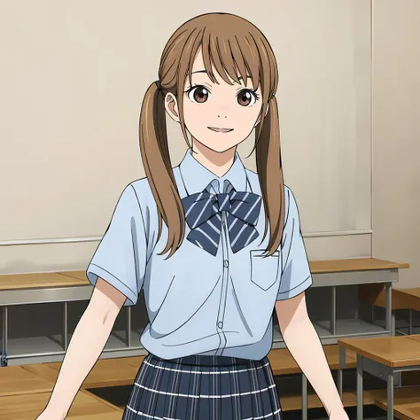 masterpiece,highres,high quality,extremely detailed,solo,
<lora:MotokoKanikawa001:0.7>,smile,
MotokoKanikawa,1girl,
twintails,
school uniform,bow,shirt,
skirt,