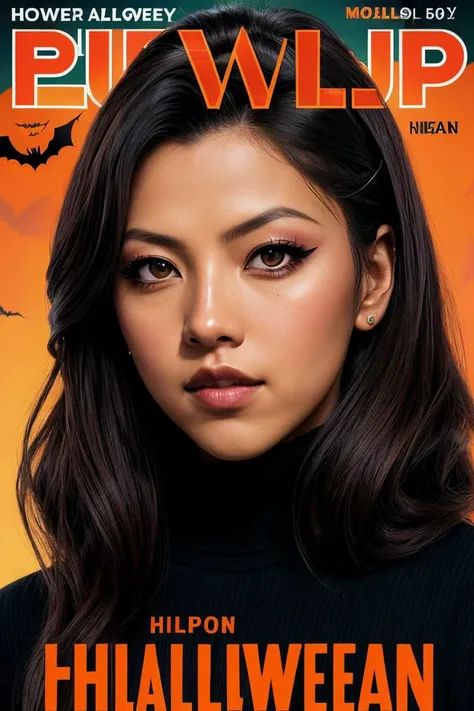 photo of (Koh_LilyMuniHe:0.99), closeup portrait, (tattoos:1.1), perfect hair, hair upsweep updo, posing, (Halloween costume with turtleneck:1.2), (( Sony a9 II Mirrorless Camera:1.1)), 160mm f/8, 1/10s, ISO 25, ((modelshoot)), (film grain:1.3), ((Foundry)), happy, 2000, ((detailed eyes)), (colorful), ((pervpulp15:1.2)), (Halloween Horror magazine cover), ("In Jernau we trust!":1.1),
