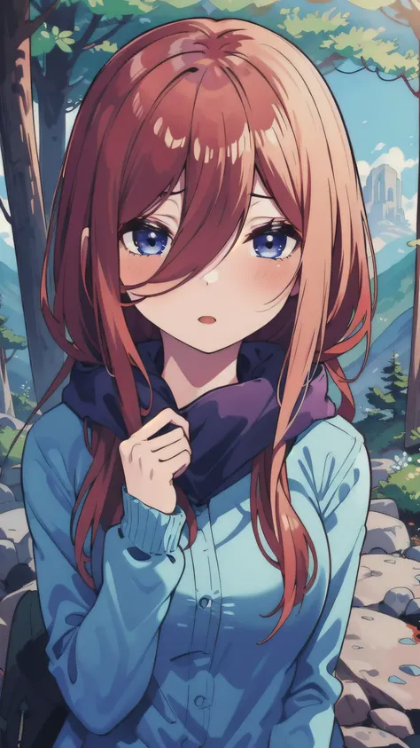 pixel-Miku, 1girl, masterpiece, best quality, forest mountain <hypernet:myhands_22k:0.75> <lora:nakano_Miku_LoRA:0.75>