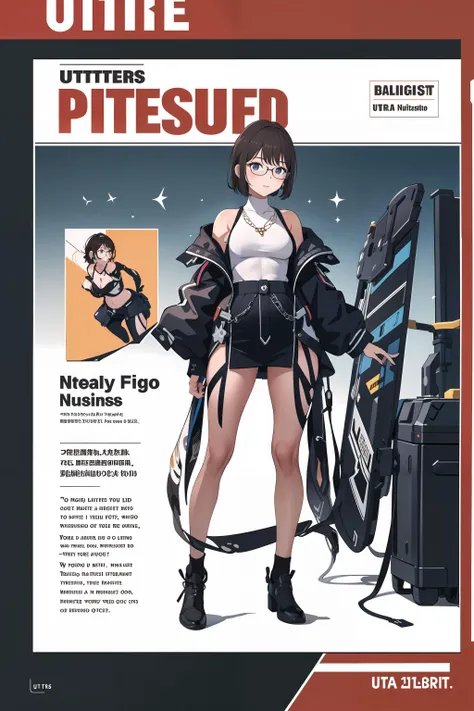(((best quality))), ((ultra detailed)), ((masterpiece)), illustration, over, cover_page, letterboxed, 1girl, (Full-body), Colorful lights, The graphic design of the trend, figure, Cute figure, solo focus, ultra-detailed, (masterpiece:1.4), best quality, Magazine cover-style illustration, english_text, detailed background, line, brown hair, glasses, g_naoko, gradient_background, <lora:g_naoko_v4-000002:0.6>, <lora:Poster painting:0.5>