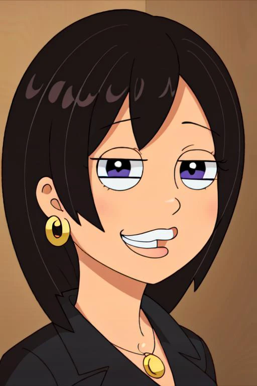 fully dressed, <lora:ad-combined:0.8> , solo, fully dressed, auntgwenad with black hair and gold earring posing for a head and shoulders glamor shot, beautiful face, white eyes, black pupils, one pupil per eye