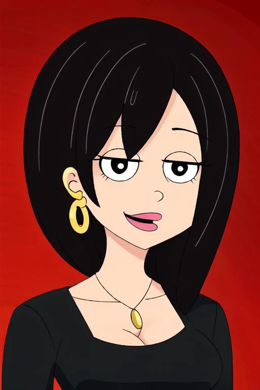 fully dressed, <lora:ad-combined:0.8> , solo, fully dressed, auntgwenad with black hair and gold earring posing for a head and shoulders glamor shot, beautiful face, white eyes, black pupils, one pupil per eye