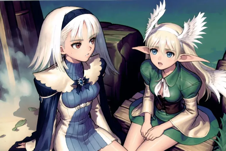 <lora:tony_taka_v0.3:0.2>
2girls, train interior, sitting, leaning on person, sleeping
BREAK
<lora:blancneigetag-000064:1> stbn, hairband, red eyes, short hair, stcape, turtleneck, blue dress,
BREAK
<lora:elwingnext-000035:1> elwng, elf, headband, stdef, elwngskirt, juliet sleeves, green sleeves, green skirt, head wings