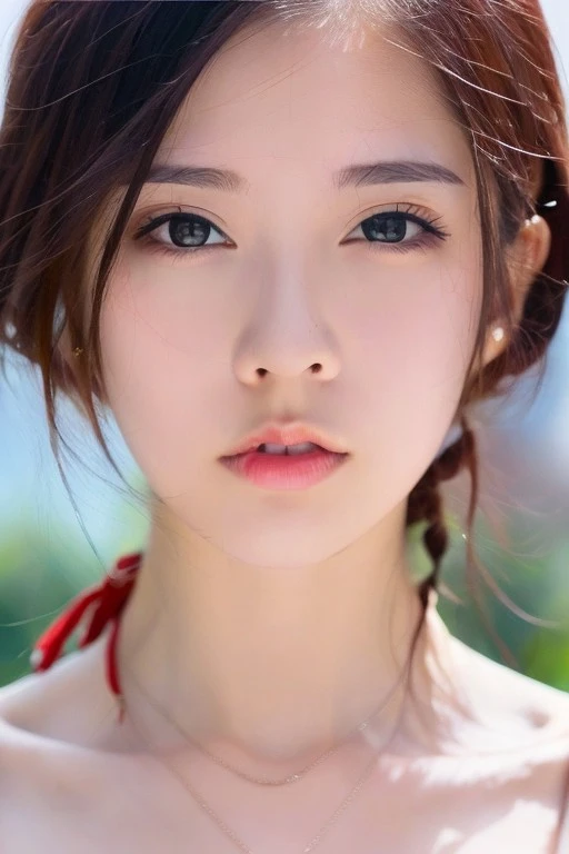 best quality, (photorealistic:1.2), 1girl, one piece, cosplayer:1.2, solo, real skin, detailed face, face focus, standing, (looking at viewer:1.5), fontimo, <lora:fontimo:0.85>, summer, bikini