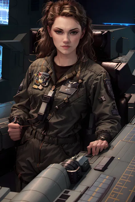 , ,<lora:sg-daedalus-bridge-pilot-v2-wvl:1>, pilot, woman, military uniform,,
