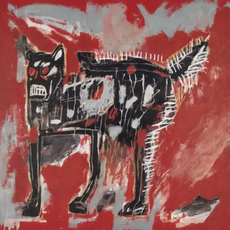 <lora:b4sq:1.4>b4sq weird abstract animal red background