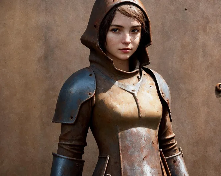 best quality,masterpiece,highly detailed,ultra-detailed, <lora:neg4all_bdsqlsz_V3.5:-1> 1girl, <lora:Modelaging_last:4>(Visby coat of plates),An armor made of armor style developed in Visby, Sweden, with rectangular metal plates