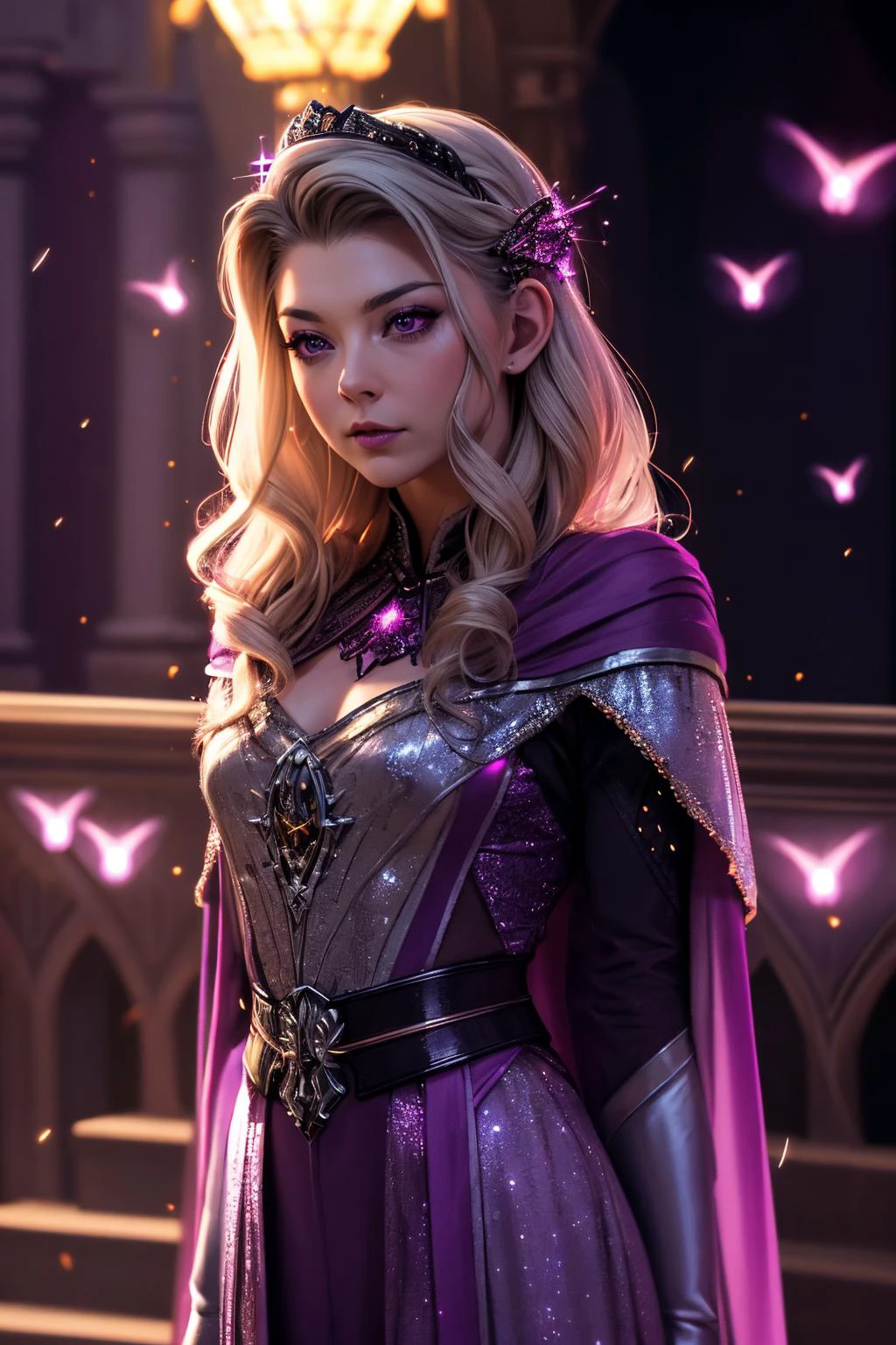 cinematic film still beautiful adult mature woman, nataliedormer, best quality, high quality, high detail, standing, rim lighting, grand hall, <lora:Person_NatalieDormer:0.8> powerful wizard, ((determined)), charcoal silver robes,(((magenta luminescence, fireflies, radiant))), ((magical sigils)), luminescent purple magic, backlit, dark, eerie crypt setting, ((death magic)), fantasy elements, high detail, 8k resolution, . shallow depth of field, vignette, highly detailed, high budget, bokeh, cinemascope, moody, epic, gorgeous, film grain, grainy
