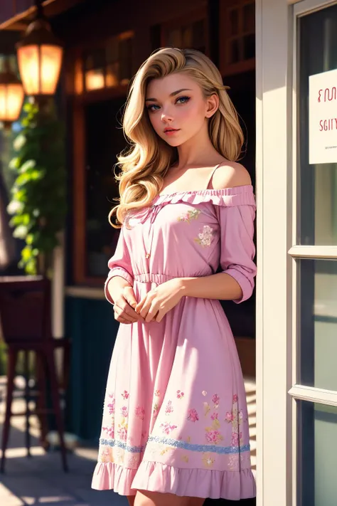 cinematic film still beautiful adult mature woman, nataliedormer, best quality, high quality, high detail, standing, rim lighting, grand hall, <lora:Person_NatalieDormer:0.8> sundress cafe date, sunglasses, casual and cute,((pastel floral hem cotton sundress)), sleeves, cashmere sweater, high heels, collarbone, outdoor cafe, spring blossom, cheerful, vibrant colors, detailed, warm, pleasant, girl next door, 8k resolution, . shallow depth of field, vignette, highly detailed, high budget, bokeh, cinemascope, moody, epic, gorgeous, film grain, grainy