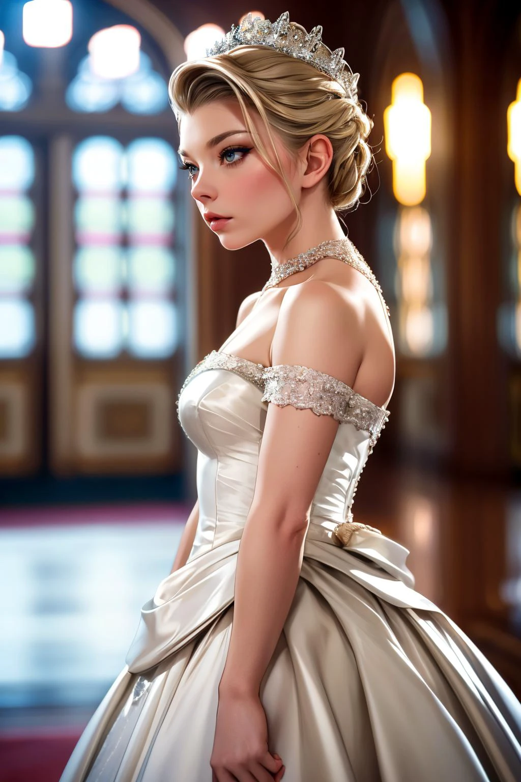 cinematic film still beautiful adult mature woman, nataliedormer, best quality, high quality, high detail, standing, white wedding satin ballgown silver trim, <lora:Person_NatalieDormer:0.8> . shallow depth of field, vignette, highly detailed, high budget, bokeh, cinemascope, moody, epic, gorgeous, film grain, grainy