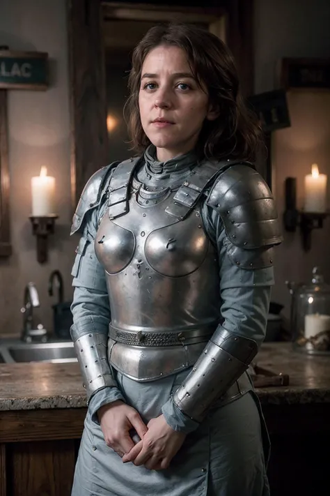 GemmaWhelan,a woman wearing knight armor in city skyline castle, (soft lighting:0.5) <lora:GemmaWhelan:0.9>