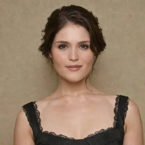upper body portrait of a woman, (GemmaArterton555:1), posing with slightly wavy hair, wears a black lace elegant dress , happy moody, indoor, (skin texture), (detailed face), <lora:GemmaArterton555:1>