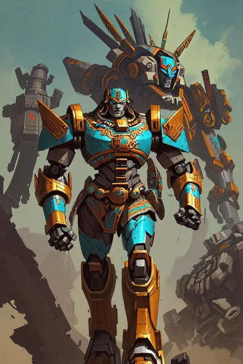 aztec mecha, mesoamerican,
upper body,
impasto by Johan Grenier