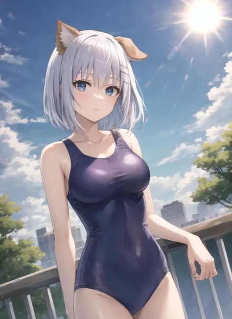 <lora:origami1-000006:1>, swm1, dog ears, standing, upper body, simple background, outdoors, sky, sun,