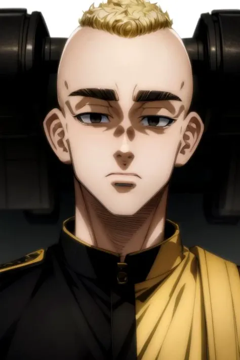 (best quality:1.1), (masterpiece:1.4), movie still, , upper body, depth of field, , , 1boy, solo, male focus, <lora:yasuhiro_mutou:0.86>, yasuhiro_mutou, blonde hair, black eyes, , bald, thick eyebrows, , , The Isle of the Dragon,