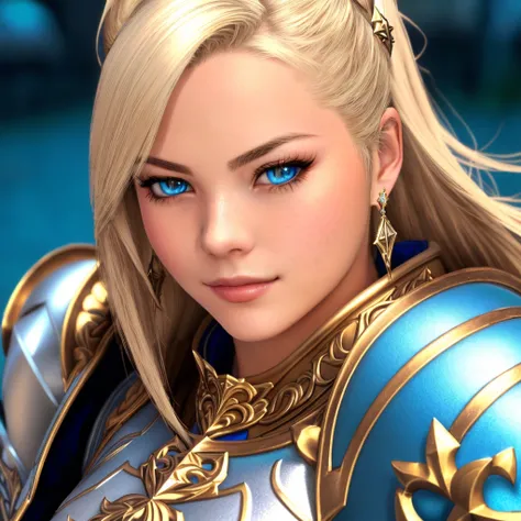 Masterpiece, high quality, 4K, beautiful design, shiny, from above, top angle, (redshift style:1.1), (analog style:1.1), sexy, realistic, photo shoot, professional, high contrast, blonde woman,[Ella Fanning|Elsa Jean], 1girl, solo, expressive look, HDR, highest quality, sharp focus, looking at viewer, facing viewer, 8k, blue eyes, wearing Paladin_glam armor, armor decorated with jewels, paladin armor, final fantasy xiv setting, <lora:Paladin_Glam:0.655>, (closeup:1.2), (extreme closeup:1.2), face focus,