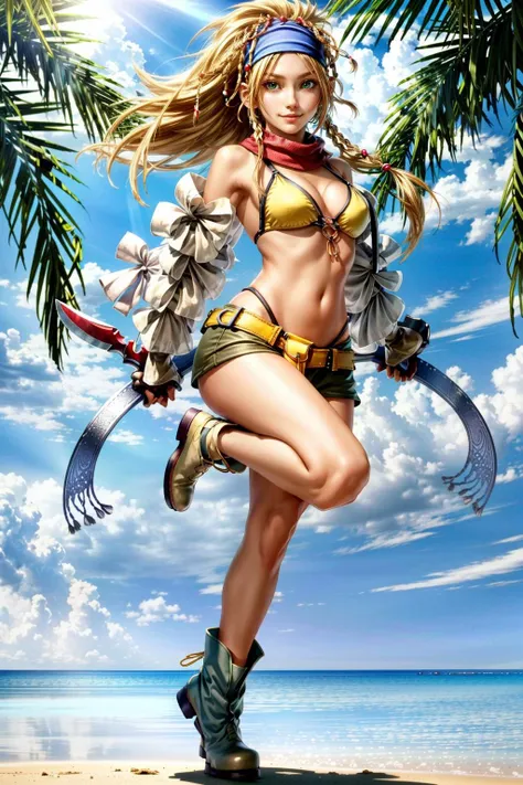 lucy heartfilia in a red bikini holding a red fan, blonde hair, sticking tongue out, brown pupils, red choker, dressed in belts bikini, red bikini, wild rave outfit, metal bikini, ornate bikini armor, rave outfit, bold rave outfit, wearing leather bikini, very sexy devil outfit, red bra, bikini armor, bikini armor, cute rave outfit, harnesses and garters, harn3ss, bondage harness, crotchless, muscular stomach, muscular thighs, 