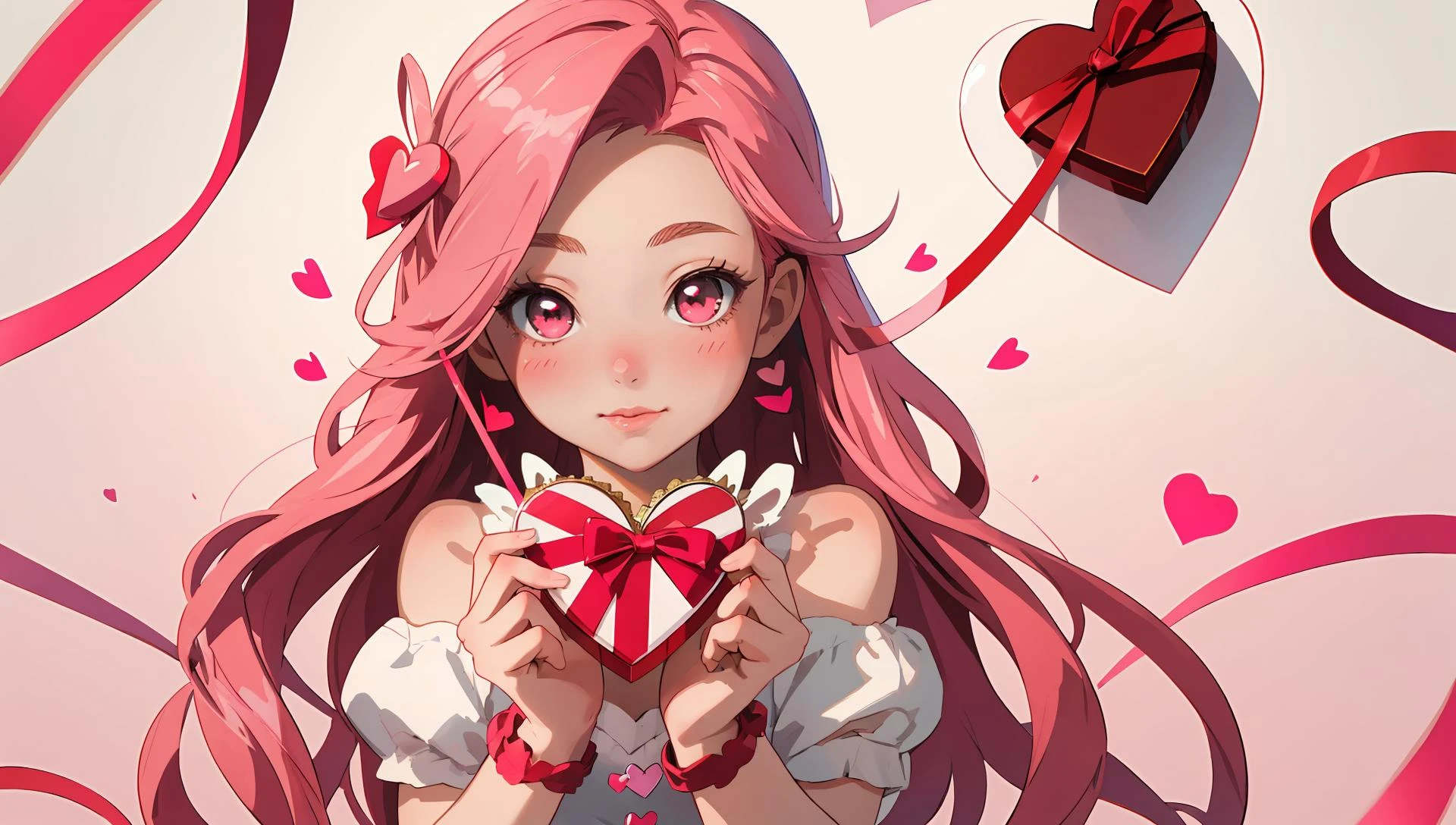 high quality, masterpiece, 1girl, valentine, cupid, heart, red, pink, white